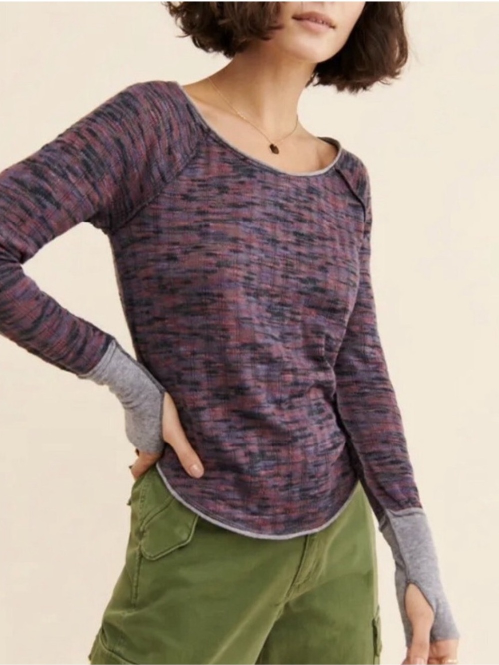Free People Spaced Out Long Sleeve Knit Top M Night Combo